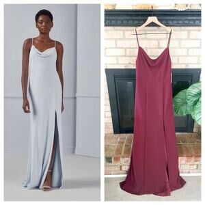 Amsale Tali Crepe Bridesmaid Maxi Dress Ruby Red Burgundy Size 8 Wedding Formal